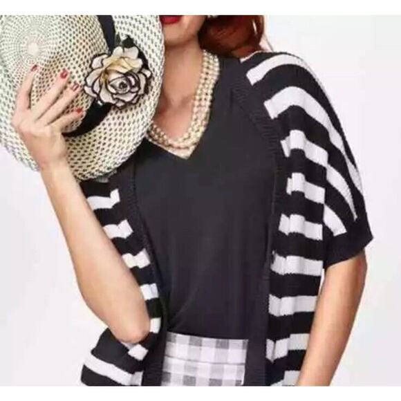 CAbi Black White Striped Sweater Whistle Cardigan Button-Up #5289 - Size Small - Picture 3 of 9